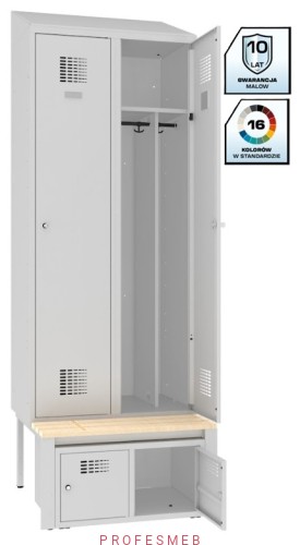 Szafka metalowa pracownicza BHP sum 420 Malow do szatni z daszkiem skośnym ławeczka drewniana szafką na buty obuwie zamykaną.jpg