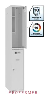 Metalowa szafka szkolna SMS 312 st 2-skrytkowa z ogranicznikiem otwarcia i półka na książki 