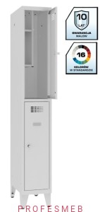 Metalowa szafka szkolna SMS 312 st na nóżkach 2-skrytkowa z ogranicznikiem otwarcia i półka na książki 