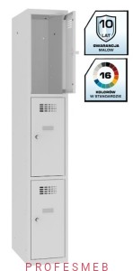 Metalowa szafka szkolna SMS 313 st 3-skrytkowa z ogranicznikiem otwarcia 