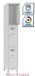 Metalowa szafka szkolna SMS 313 st na nóżkach 3-skrytkowa z ogranicznikiem otwarcia 