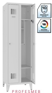 Metalowa szafka szkolna SMS 320 st na nóżkach 2 drzwiowa z ogranicznikiem otwarcia, półka na książki i na buty  