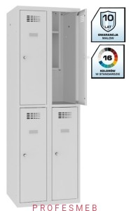 Metalowa szafka szkolna SMS 322 lx 4-skrytkowa z ogranicznikiem otwarcia i półka na książki 