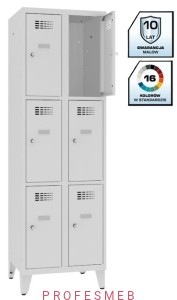 Metalowa szafka szkolna SMS 323 lx na nóżkach 6-skrytkowa z ogranicznikiem otwarcia 