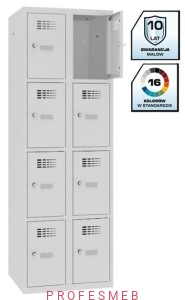 Metalowa szafka szkolna SMS 324 st na nóżkach 8-skrytkowa z ogranicznikiem otwarcia 