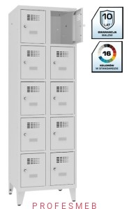 Metalowa szafka szkolna SMS 325 st na nóżkach 10-skrytkowa z ogranicznikiem otwarcia