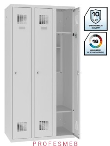 Metalowa szafka szkolna SMS 330 lx 3 drzwiowa z ogranicznikiem otwarcia, półka na książki i na buty  