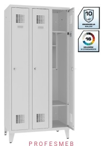 Metalowa szafka szkolna SMS 330 st na nóżkach 3 drzwiowa z ogranicznikiem otwarcia, półka na książki i na buty   