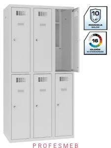 Metalowa szafka szkolna SMS 332 st 6-skrytkowa z ogranicznikiem otwarcia i półka na książki 