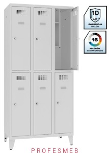 Metalowa szafka szkolna SMS 332 lx na nóżkach 6-skrytkowa z ogranicznikiem otwarcia i półka na książki 