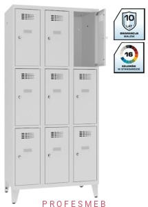 Metalowa szafka szkolna SMS 333 lx na nóżkach 9-skrytkowa z ogranicznikiem otwarcia 