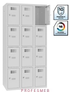 Metalowa szafka szkolna SMS 334 st 12-skrytkowa z ogranicznikiem otwarcia 