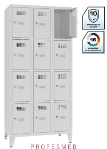 Metalowa szafka szkolna SMS 334 st na nóżkach 12-skrytkowa z ogranicznikiem otwarcia  