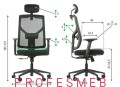 Wymiary fotela biurowego Axio – regulowana wysokość 105–121 cm, szerokość siedziska 51 cm, podłokietniki i zagłówek z regulacją, głębokość siedziska 44 cm