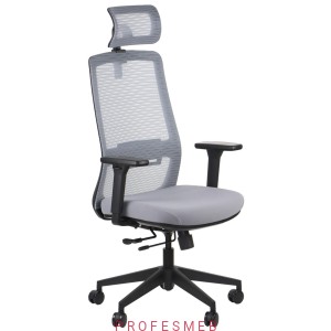 Krzesło obrotowe Vero szary z funkcją anti-shock wysuwem siedziska regulowanymi podłokietnikami i zagłówkiem oraz podparciem lędźwiowym