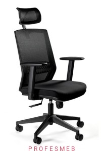 Fotel obrotowy ESTA Unique do pracy w biurze tapicerowany czarny z regulacją podłokietników, zagłówka i oparcia dla kręgów lędźwiowych