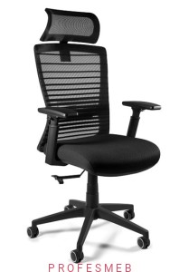 Fotel obrotowy EXETER do pracy z regulacją podłokietników 3D, zagłówka, oparcia dla kręgów lędźwiowych i mechanizmem synchro czarny