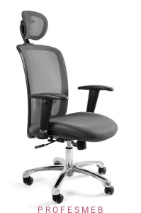 Fotel do pracy EXPANDER z regulacją podłokietników 2D, zagłówka, oparcia dla kręgów lędźwiowych i mechanizmem synchro szary