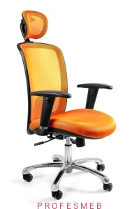 Fotel do pracy EXPANDER z regulacją podłokietników 2D, zagłówka, oparcia dla kręgów lędźwiowych i mechanizmem synchro żółty