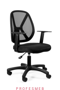 Fotel biurowy HOMY z podłokietnikami i regulowanym oparciem czarny tapicerowany siatką Unique 