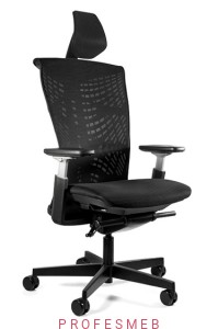 Fotel biurowy REYA siatka Unique z regulowanymi podłokietnikami 2D mechanizmem synchron, wewnętrznym układem sprężyn spiralnych czarny stelaż