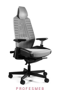 Fotel biurowy RONIN z mechanizmem synchron regulacją podłokietników, zagłówka miejscem na montaż wentylatora komputerowego szara tapicerka