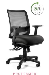 Fotel biurowy SAGA 8h+ tapicerowany z mechanizmem asynchronicznym regulowanymi podłokietnikami oraz oparciem lędźwiowym