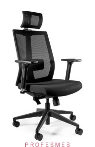 Fotel tapicerowany SCOPE do biura z mechanizmem synchron, regulowanymi podłokietnikami i zagłówkiem oraz oparciem dla kręgów lędźwiowych