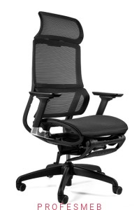 Fotel biurowy SPACE z wysuwanym podnóżkiem regulowanym siedziskiem, oparciem podłokietnikami w 4D i zagłówkiem mechanizm synchron elastyczne podparcie lędźwiowe 