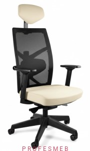 Fotel biurowy TUNE Unique tapicerowany skórą regulacja podłokietników 3D zagłówka, wysuw siedziska mechanizm synchron oparcie na lędźwie