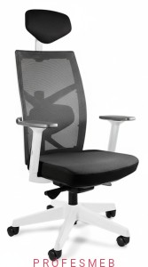 Fotel biurowy TUNE Unique regulacja podłokietników 3D zagłówka, wysuw siedziska mechanizm synchron oparcie na lędźwie biały stelaż