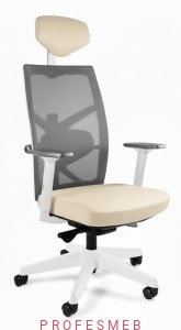 Krzesło TUNE Unique biały stelaż wersja tapicerowana skórą naturalną regulowane podłokietniki, wysuw siedziska mechanizm synchron i oparcie na lędźwie