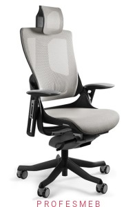 Fotel ergonomiczny Wau 2 Unique do pracy biurowej z podłokietnikami, zagłówkiem i regulacją lędźwi tapicerowany siatką
