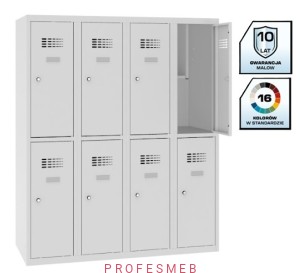 Szafa MSUS 342S metalowa zamykana na klucz do szkół 8 drzwiowa z półką na książki 145x120x50cm