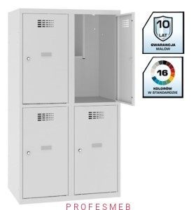 Szafka MSUS 422 S metalowa szkolna do szatni, korytarzy na plecaki rzeczy prywatne z półką na książki 4 drzwiowa 145x80x50cm 