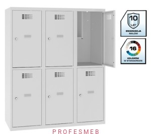 Metalowa szafka szkolna MSUS 432 S skrytkowa Malow z 6 drzwiami w komorze półka na książki i haczyki na ubrania certyfikowana 145x120x50cm