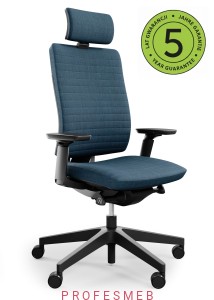 Fotel do gabinetu Xenon 11 Profim z zagłówkiem regulowanymi podłokietnikami, regulacją pochylenia oparcia i siedziska, oraz wysuwem siedziska tapicerowany