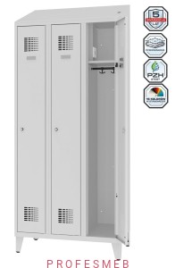 Metalowa szafka ubraniowa MSUM 331v na nóżkach z wyposażeniem elektrycznym i USB - 3 drzwiowa 