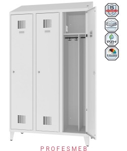 Metalowa szafka ubraniowa MSUM 431v na nożkach z wyposażeniem elektrycznym i USB - 3 drzwiowa 