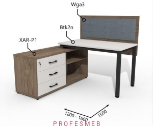 Biurko z Komodą i szufladami oraz przegrodą 1200–1600 x1500mm Antrax Texar Btk2n XAR-P2 Wga3 - Zestaw-7-P  