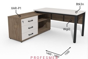 Biurko z Komodą i szufladami oraz maskownicą 1400–1800 x1500mm Antrax Texar Btk3n XAR-P1 Wgl2 - Zestaw-13-L  