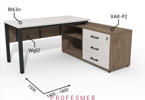 Biurko z Komodą i szufladami oraz maskownicą 1400–1800 x1500mm Antrax Texar Btk3n XAR-P2 Wgl2 - Zestaw-13-P