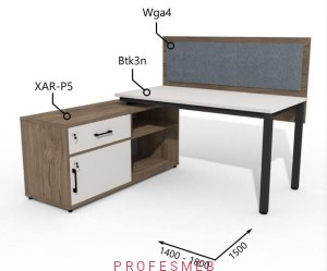 Biurko z Komodą i szufladami oraz przegroda 1400–1800 x1500mm Antrax Texar Btk3n XAR-P5 Wga4 - Zestaw-18-L 