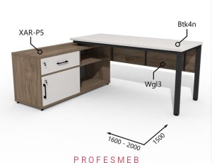 Biurko z Komodą i szufladami oraz maskownica 1600–2000 x1500mm Antrax Texar Btk4n XAR-P5 Wgl3 - Zestaw-24-L 