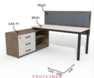 Biurko z Komodą i szufladami oraz przegrodą 1600–2000 x1500mm Antrax Texar Btk4n XAR-P1 Wga5 - Zestaw-25-L