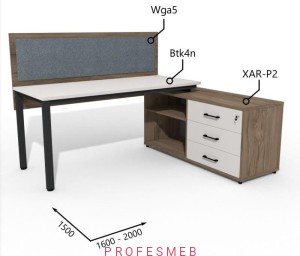 Biurko z Komodą i szufladami oraz przegrodą 1600–2000 x1500mm Antrax Texar Btk4n XAR-P2 Wga5 - Zestaw-25-P