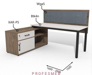 Biurko z Komodą i szufladami oraz przegrodą 1600–2000 x1500mm Antrax Texar Btk4n XAR-P5 Wga5 - Zestaw-27-L