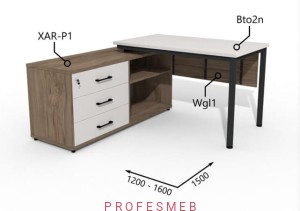Biurko z Komodą i Szufladami oraz maskownicą 1200–1600 x1500mm Antrax Togar Bto2n XAR-P1 Wgl1 - Zestaw-104-L