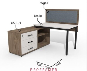 Biurko z Komodą i Szufladami oraz przegrodą 1200–1600 x1500mm Antrax Togar Bto2n XAR-P1 Wga3 - Zestaw-107-L