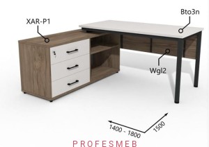 Biurko z Komodą i szufladami oraz maskownicą 1400–1800 x1500mm Antrax Togar Bto3n XAR-P1 Wgl2 - Zestaw-113-L